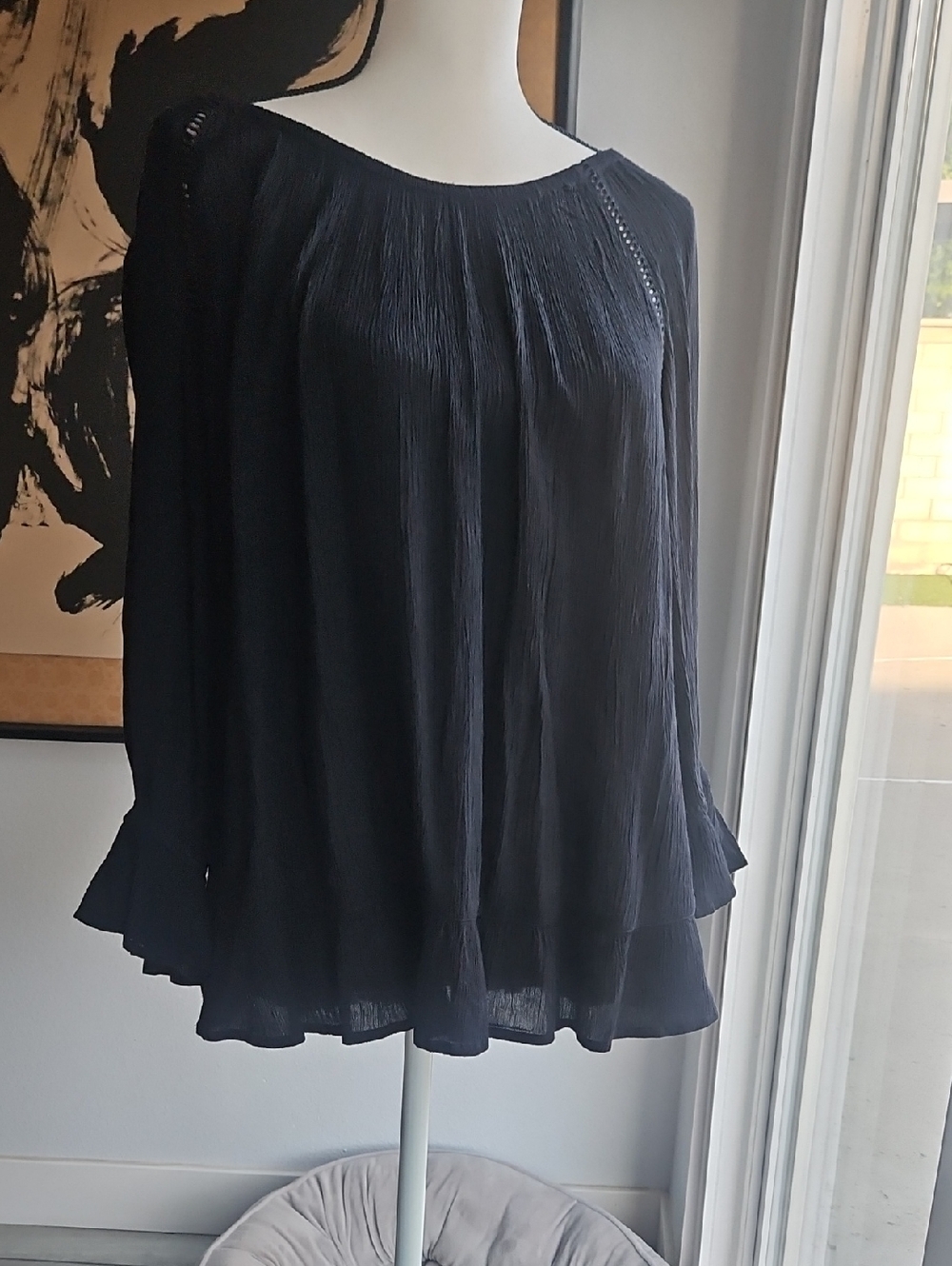 INC International Concepts Black Flowing A-Line Top L